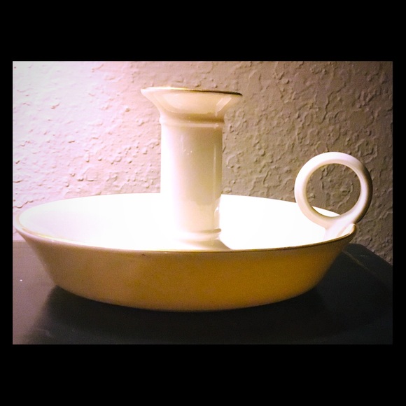 Lovely LENNOX Gold Rimmed Candle Holder w/ Handle - Picture 2 of 5
